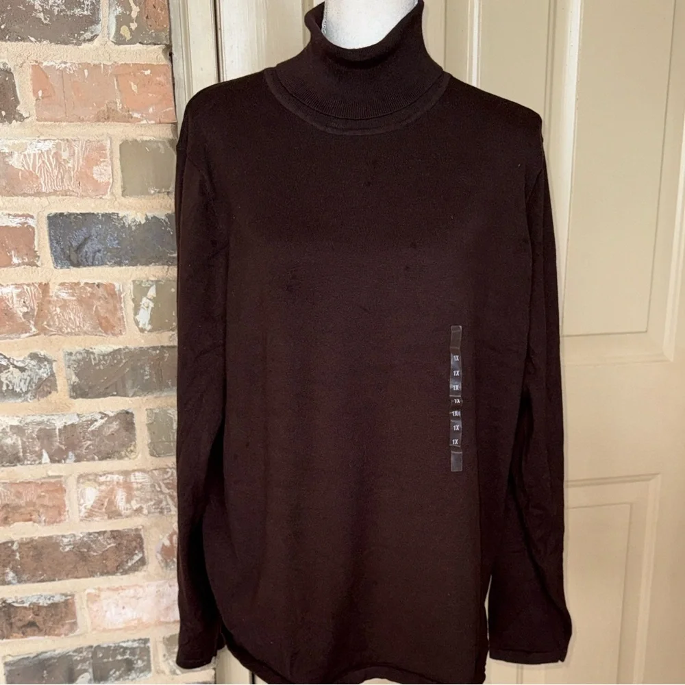 NWT Jones NY Signature Chocolate Turtleneck Sweater Timeless Classic Sz 1X